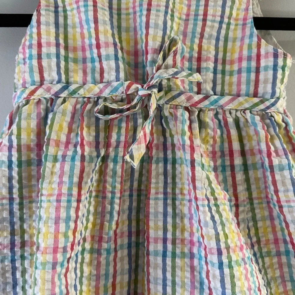 OshKosh Plaid Seersucker Dress Toddler 24M Multicolor Good Flutter Sleeve‎ Bow